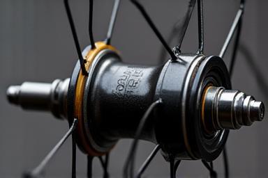 Detailed shot of a bicycle wheel hub.